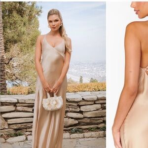Show Me Your MuMu Satin Slip Maxi Dress in Champagne Gold